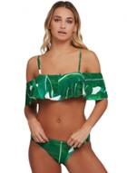 Oasap Palm Leaf Print Ruffle Off Shoulder Bikini Swimsuit