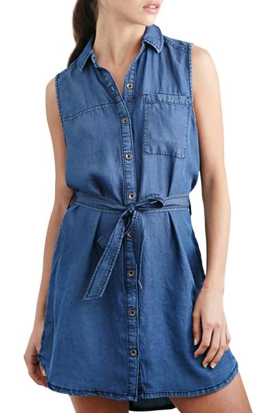 Oasap Women's Button Down Sleeveless Denim Mini Dress With Belt