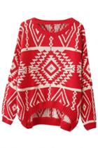 Oasap Fashion Geo Pattern Loose Knit Pullover Sweater