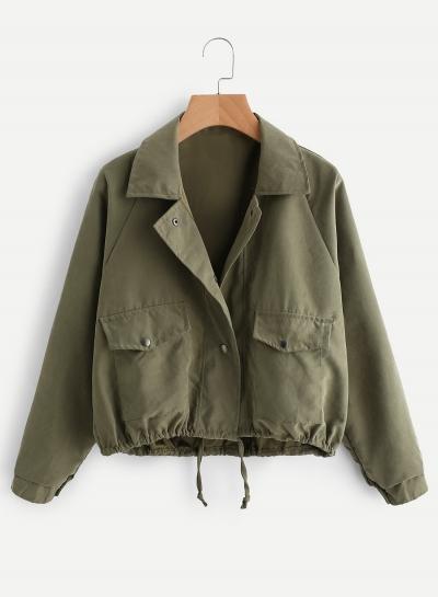 Oasap Fashion Double Pockets Drawstring Hem Jacket