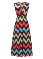 Oasap Fashion Slim Ripple Sleeveless Elastic Waist V Neck Maxi Dress