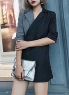 Oasap Asymmetrical Half Sleeve Color Block Coat