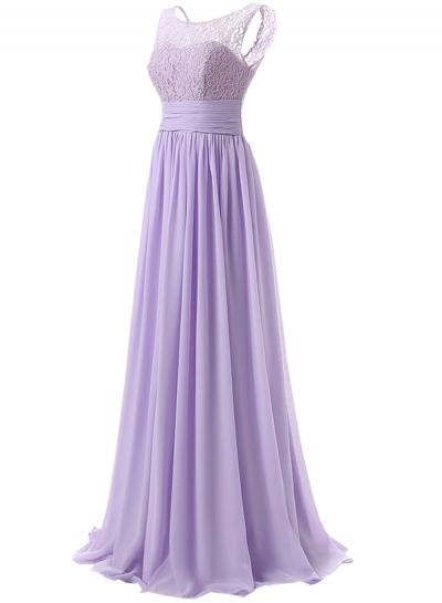 Oasap Women's Elegant Solid Sleeve Lace Maxi Evning Chiffon Dress