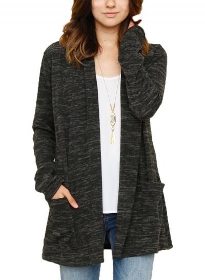 Oasap Long Sleeve Solid Color Open Front Knit Cardigan With Pockets