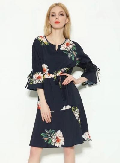 Oasap V Neck Flare Sleeve Floral Printed Dress