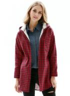 Oasap Long Sleeve Plaid Fleece Coat