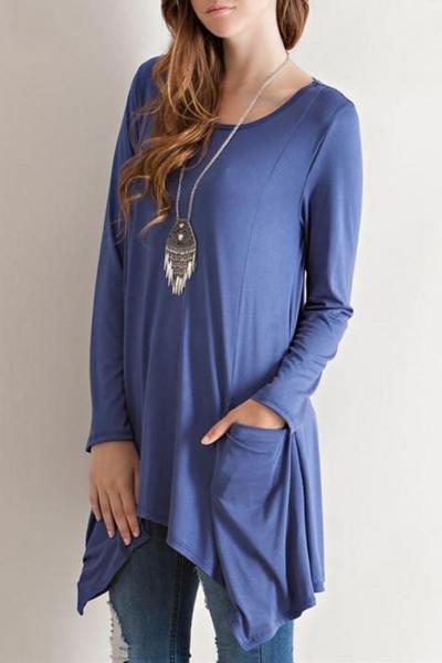 Oasap Chic Asymmetrical Hem Stretch Knit Tee