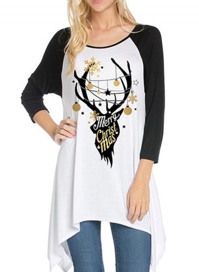 Oasap Christmas Raglan Sleeve Round Neck Print Tee Shirt