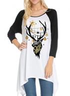 Oasap Christmas Raglan Sleeve Round Neck Print Tee Shirt