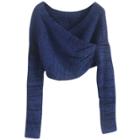 Oasap Women's Solid Color Faux Wrap Ribbed Knit Sweater