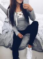 Oasap Long Sleeve Lace-up Pullover Sweatshirt