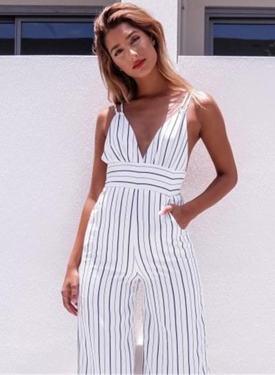 Oasap Fashion Spaghetti Strap Sleeveless Backless Cropped Jumpsuit