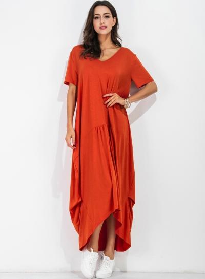 Oasap V Neck Short Sleeve Solid Asymmetrical Loose Dress