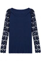 Oasap Floral Crochet Lace Paneled Knit Pullover Sweater