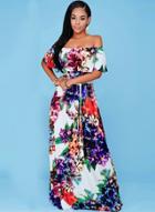 Oasap Off Shoulder Floral Print Slim Dress With Belt