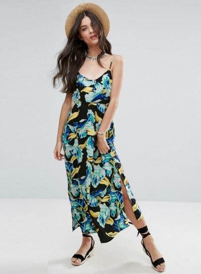 Oasap Beach Style Plant Print Slip Dress