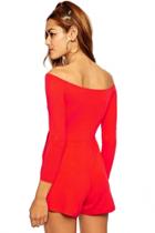 Oasap Red Fashion Ladies Off-shoulder Playsuit