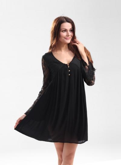 Oasap V Neck Lace Panel Sheer Dress