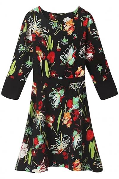 Oasap Rustic Floral Black Mini Dress
