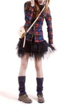 Oasap Anomalous Hem Pleated Mesh Skirt With Lace Panel