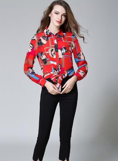 Oasap Cartoon Pattern Print Long Sleeve Shirt