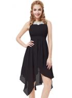 Oasap Women's Elegant Rhinestone Round Neck Asymmetric Chiffon Dress