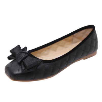 Oasap Square Toe Flat Heels Bow Shoes
