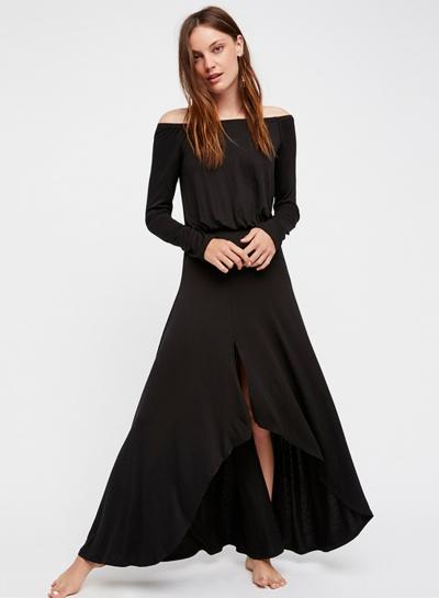 Oasap Elegant Slash Neck Long Sleeve Irregular Maxi Dress