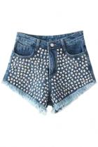 Oasap Sexy Hot Middle-waist Denim Shorts With Rivet Deco