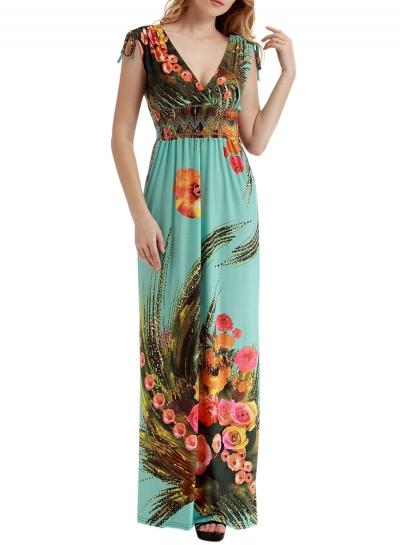 Oasap Women's Fashion Deep V-neck Sleeveless Floral Printing Maxi Dress