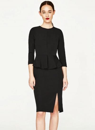 Oasap Black Slim Dress Patched Flounce