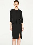 Oasap Black Slim Dress Patched Flounce