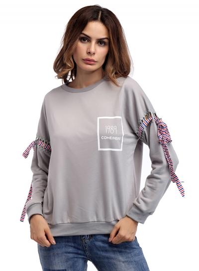 Oasap Long Sleeve Lace Up Letter Print Sweatshirt