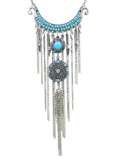 Oasap Fashion Turquoise Fringe Pendant Necklace