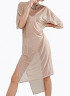 Oasap Women's Sheer Side Slit Solid Color Dress