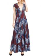 Oasap Women's Deep V Neck Short Sleeve Print A-line Maxi Dress