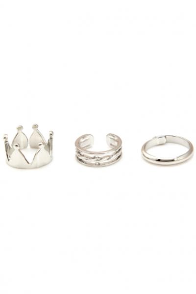 Oasap 3 Pcs Crown Pattern Plated Adjustable Metallic Rings