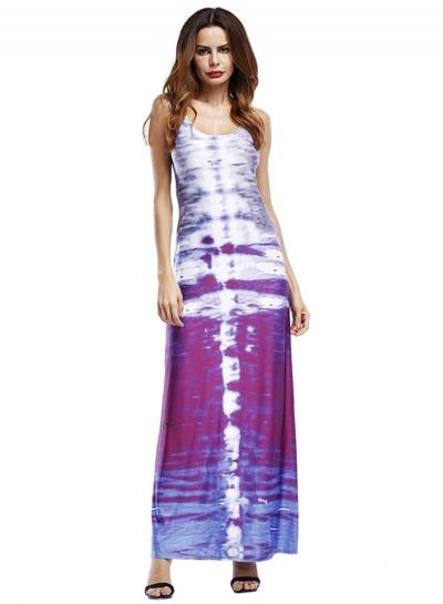 Oasap Scoop Neck Sleeveless Printed Bodycon Maxi Dress