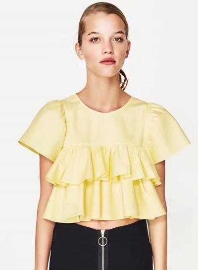 Oasap Fashion Short Sleeve Ruffle Solid Blouse