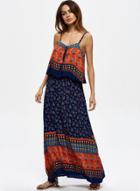 Oasap Spaghetti Strap Bohemian Print Dress With Tassel Front