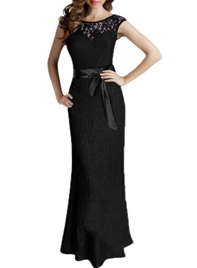 Oasap Floral Lace Trim V Back Prom Dress