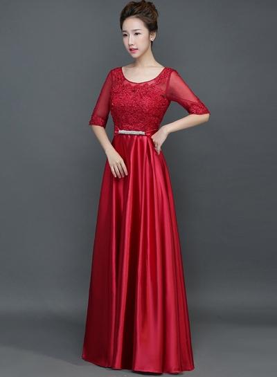 Oasap Floral Lace Half Sleeve Long Prom Dress