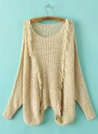 Oasap Fashion Batwing Sleeve Knit Sweater With Tassel