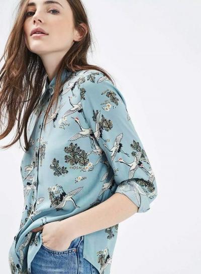 Oasap Long Sleeve Printed Button Down Fashion Shirt