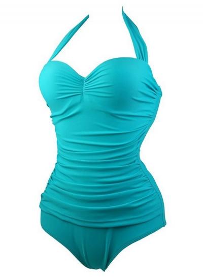 Oasap Solid One Piece Halter Padded Slim Fit Swimsuit