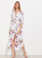 Oasap Notch Lapel Half Sleeve Floral Print Maxi Dress