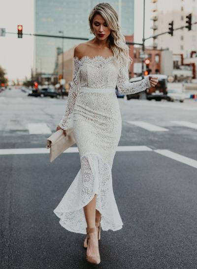 Oasap Long Sleeve Slash Neck Lace Bodycon Maxi Dress
