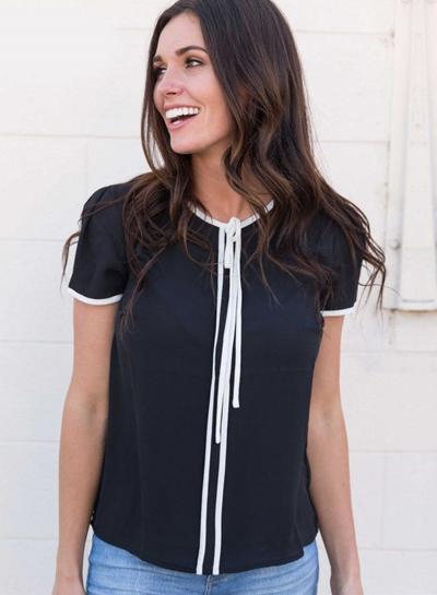 Oasap Summer Color Blocked Lace-up Round Neck Short Sleeve Tee Shirt