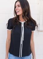 Oasap Summer Color Blocked Lace-up Round Neck Short Sleeve Tee Shirt