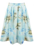 Oasap Women's Vintage High Waist Print A-line Pleated Skirt